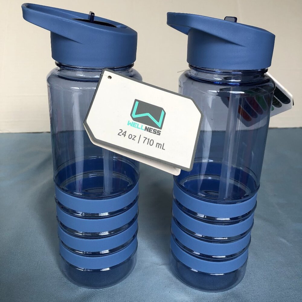 NEW LOT of 2 24 oz. WELLNESS Blue 24 oz BPA FREE Plastic Water Bottles #G6
